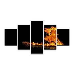 HD Canvas Print Wall Art Poster 5 Panel Flame Horse Modular Picture Paintings