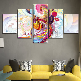 Modern Abstract Canvas Painting Wall Art Picture 5 Pieces Colorful Animal Peacock HD Printed Poster