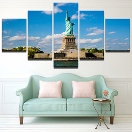 HD Modern Printed Canvas Paintings Posters 5 Panel Statue Of Liberty Landscape Tableau Wall Art Modular Pictures