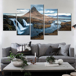 Modern Canvas Painting HD Printed Wall Art Pictures 5 Pieces Mountains Gulf Waterfall Natural Landscape Poster