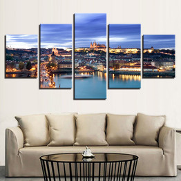Canvas HD Painting Poster Wall Art 5 Panel Prague Castle Landscape Modern Printed Pictures