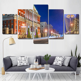 Canvas Wall Art 5 Panel Moscow Christmas Russia Houses Picture Cuadros Painting