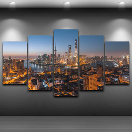 HD Art Modular Painting Poster Wall 5 Panel Beautiful City Night Scene Print Canvas Picture