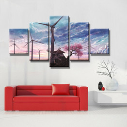Modern Wall Art Poster Canvas 5 Panel Windmill Landscape Painting Modular HD Print Pictures
