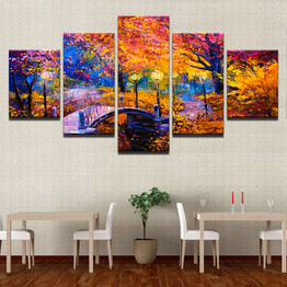 HD Printed Poster Modern 5 Panel Color Abstract Park Night View Bridge Pictures Wall Art Painting