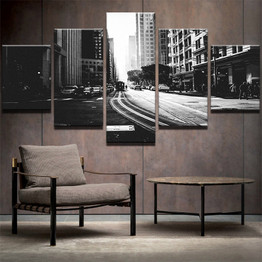 Decor Modern Wall Art HD Painting Poster 5 Panel City Street Landscape Printed Canvas Pictures
