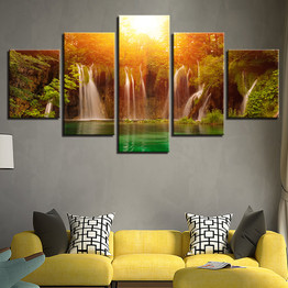 Modular HD Wall Picture Art 5 Panel Sunrise Falls Landscape Printed Modern Painting Canvas Posters