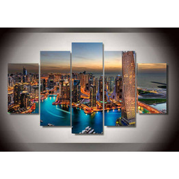Canvas HD Poster Printed Modern Wall Art Modular 5 Panel Dubai City Skyscrapers Pictures Painting