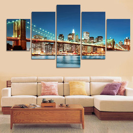 Abstract HD Prints Poster 5 Panel City Road Landscape Canvas Wall Art Pictures Painting