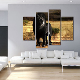Poster Wall Art Modern Pictures 4 Panel Black Lion Living Room HD Print Modular Canvas Painting
