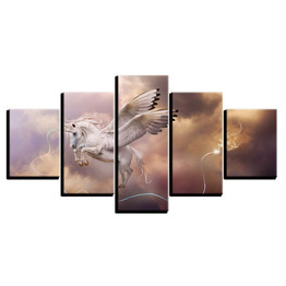 Canvas Wall Printed Art Poster 5 Panel Flying Unicorn Modern HD Pictures Painting