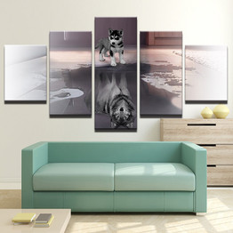 Printed Canvas Poster HD Printed Large Animal Dog Wall Art 5 Panel Wolf Modular Pictures Painting