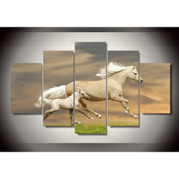 Art HD Printed Modern Canvas Painting Wall Pictures 5 Panel White Horse Landscape Modular Poster