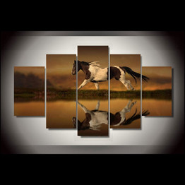 Modular Painting Canvas Wall Art Pictures 5 Pieces Animal Horse River Landscape Modern Poster