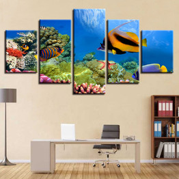 Canvas Prints Painting Wall Art 5 Piece Underwater Sea Fish Coral Reef Poster Goldfish Pictures