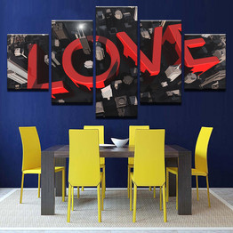 Modular Canvas Wall Art HD Prints Poster 5 Piece Love City Painting Red Letters Love Quote Picture
