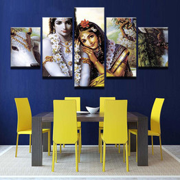 Modern Poster Wall Art HD Printed Canvas Photo 5 Pieces India Myth Krishna Painting Living Room Vishnu Pictures