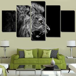 Modern Canvas HD Printed Painting Modular Pictures 5 Panel Animal Lion Poster Wall Art