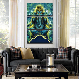 Canvas Wall Art Pictures Modern Decorative Frame 3 Pieces India Ganesh Painting HD Printed Elephant Trunk God Poster