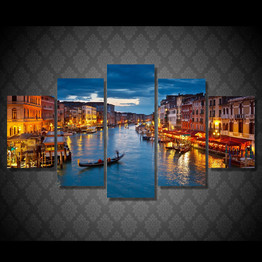 Modern Wall Art Poster HD Prints Pictures 5 Piece Venice Water City Boat Light Landscape Canvas Painting