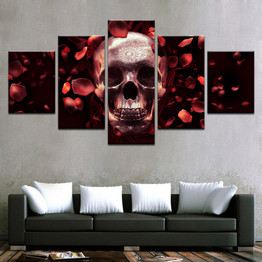 Modular Pictures Print Canvas Wall Art Poster 5 Piece Red Rose Petal Skull Photo Halloween Painting