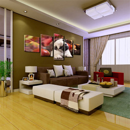 Wall Art Modular Canvas Pictures 5 Piece Cute Pug Puppies And Fruits Poster Modern HD Print Animal Dog Painting