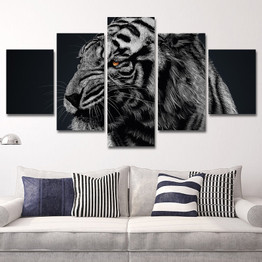 Modern Canvas HD Printed Pictures 5 Pieces Black White Animal Tiger Painting Wall Art Poster