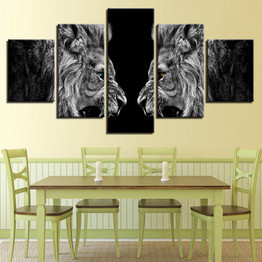 HD Prints Canvas Posters 5 Pieces Roaring Lions Mirror Paintings Wall Art Animal Pictures