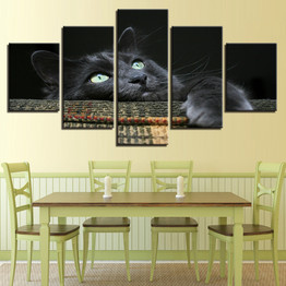 Canvas Painting HD Prints Animal Pictures 5 Pieces Soft Cuddly Grey Black Cat Poster Wall Art