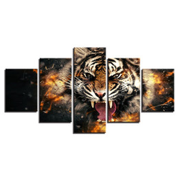 Canvas Paintings HD Prints 5 Pieces Roaring Tiger Pictures Abstract Animal Poster Wall Art