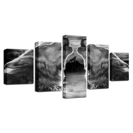 Canvas HD Prints Poster Wall Art 5 Piece Abstract Gray Black Wolf Howl Painting  Animal Pictures