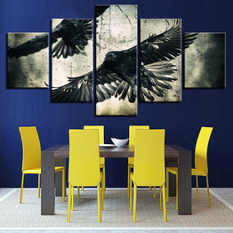 Modern Canvas HD Prints Pictures Wall Art Poster 5 Pieces Animal Black Eagle Abstract Paintings