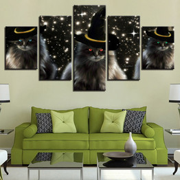 Canvas Pictures Home Wall Art 5 Pieces An Animal Cats With A Hat Paintings HD Prints Posters