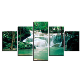 Canvas HD Prints Pictures Bebroom Wall Art 5 Pieces Forest Lake Waterfall Paintings Tree Landscape Posters