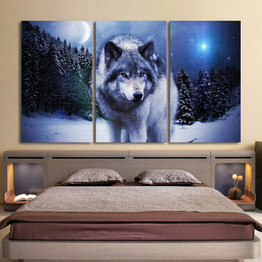 3 Pieces Canvas Art Paintings Printed Snow Wolf Moon Wall Art Print Canvas Paintings