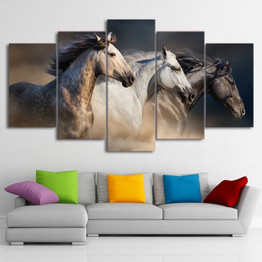 HD Printed 5 Piece Canvas Art Running Horse Painting Animal Wall Pictures