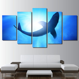 HD Printed 5 Piece Canvas Art Big Shark Painting Deep Blue Ocean Wall Pictures