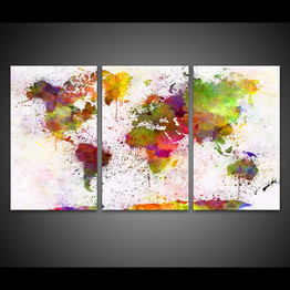 HD Printed 3 Piece Canvas Art Color World Map Painting Continent Wall Pictures