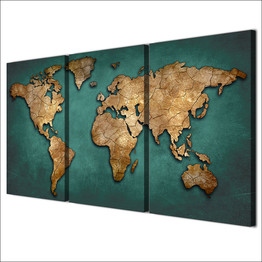 HD Printed 3 Piece Canvas Art World Map Canvas Painting Vintage Continent Wall Pictures