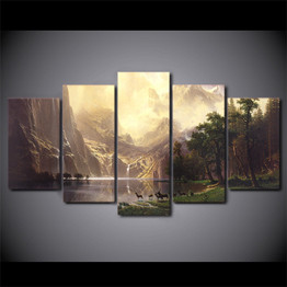 5 Pcs Canvas Art Mountain Lake Deers HD Printed Wall Art Canvas Painting Picture Poster Prints