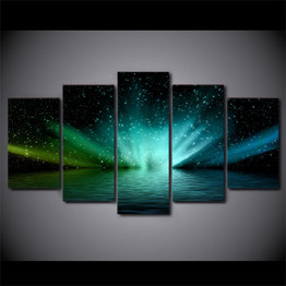 HD Printed 5pc Canvas Art Saurora Borealis Landscape Painting