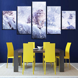 Canvas HD Prints Pictures Wall Art 5 Pieces Snow Leopard Paintings Animal Panthera Uncia Poster