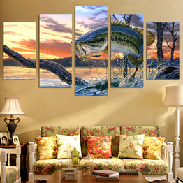 Wall Art HD Prints Pictures 5 Piece Jumping Fish Canvas Painting  Dumping Fishes Seascape Poster