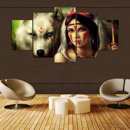 Canvas Wall Art Canvas Painting Landscape 5 Panel Horse And Girl Wall Modular Pictures HD Print