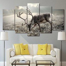 HD Printed Modular Pictures Wall Art Decor Poster 5 Pieces Winter Forest Animal Deer Landscape Canvas Painting