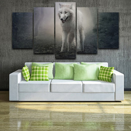 Modern Wall Art Poster Canvas HD Printed Painting 5 Panel Forest Animal Wolf Snow Fox Pictures