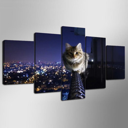 Wall Canvas Art Print Painting Poster Wall Picture 5 Panel Cute Animal Cat Painting