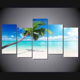 Canvas Paintings Wall Art HD Prints 5 Pieces Palm Tree Beach Pictures Blue Sky Seascape Poster