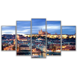 Modular Canvas Paintings 5 Pieces Overlooking Prague Landscape Pictures Castle Poster