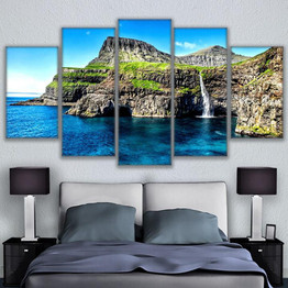 HD Prints Canvas Wall Art Pictures Landscape Poster 5 Piece Paradise Is An Island Alpine Waterfall Painting